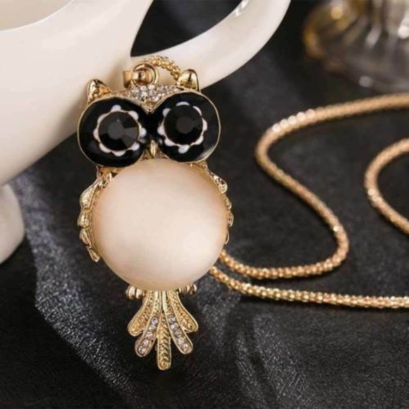 Black White Owl Pendant Necklace - Picture 3 of 5